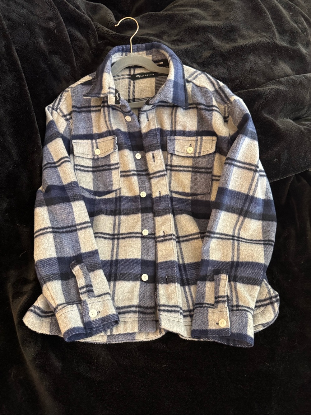 AllSaints Smallsaints Boys Plaid Wool Blend Shacket Overshirt Blue 9-10Y NWOT